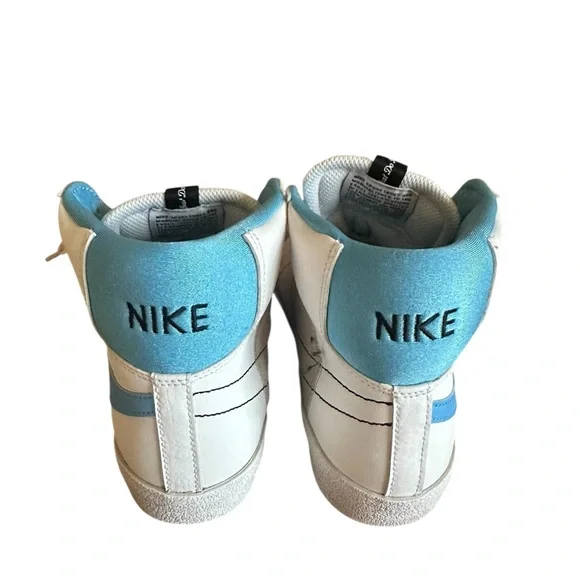 Nike Blazer Mid White and Light Blue Sneakers - Picture 3 of 4